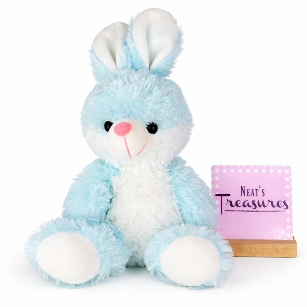 Mega Toys Pastel Blue & White Easter Bunny Rabbit Soft 14" Animal Stuffed Plush